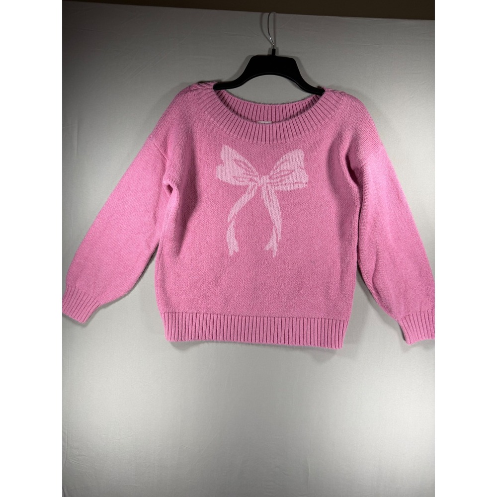 Abercrombie Kids Pink Bow Graphic Knit Sweater Girls Size 15/16 Pullover